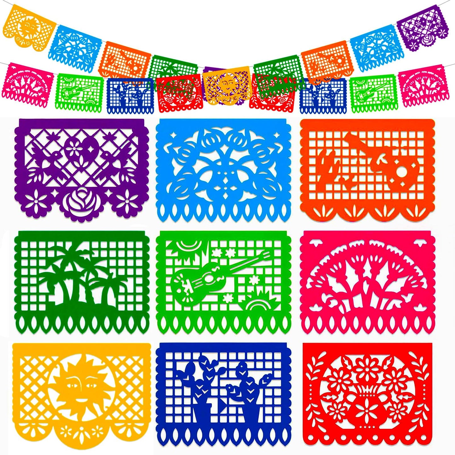 DomeStar Mexican Party Decoration, 18 Feet Plastic Papel Picado Fiesta Banner Cinco de Mayo Garland for Mexican Birthday Fiesta Party Supplies