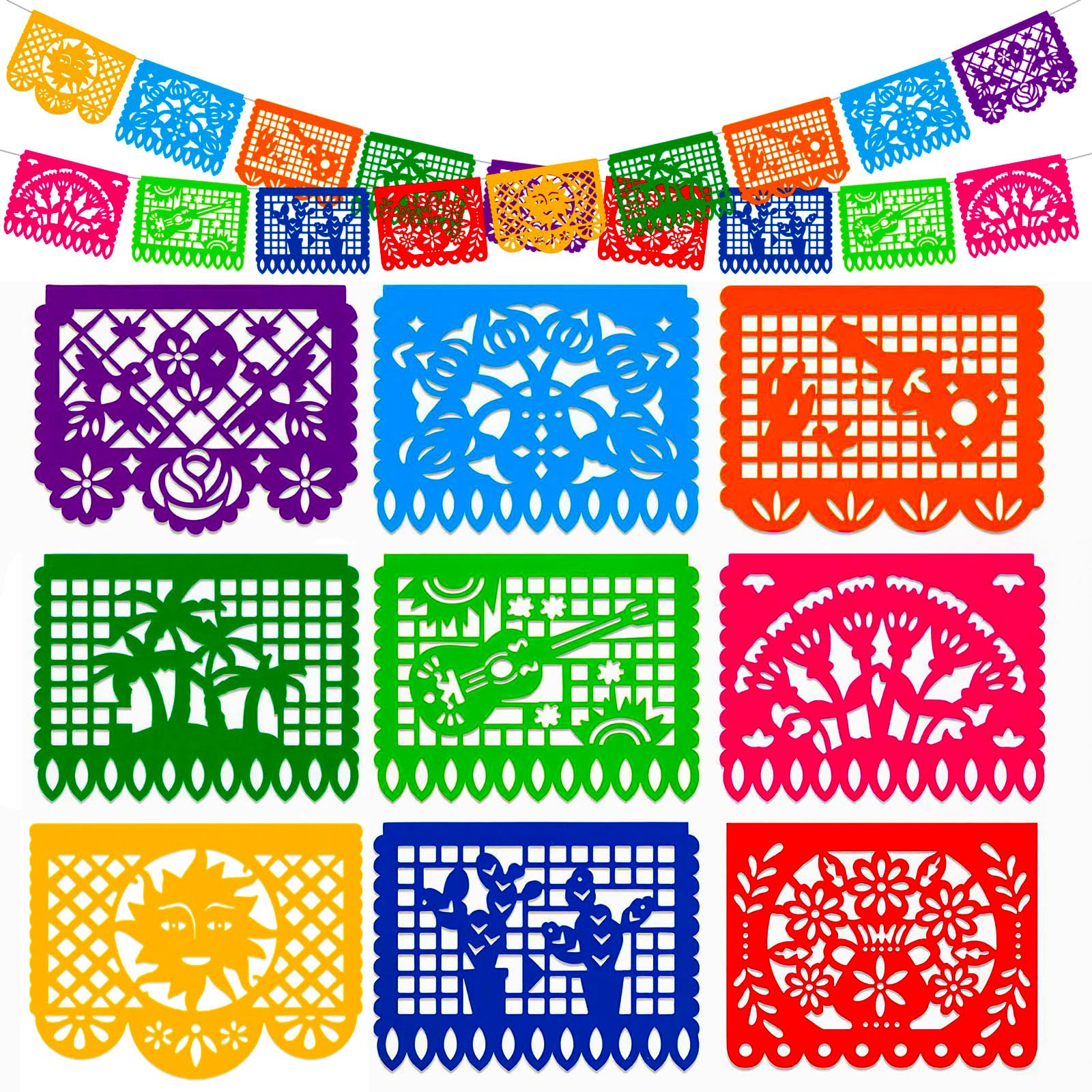 DomeStar Mexican Party Decoration, 18 Feet Plastic Papel Picado Fiesta Banner Cinco de Mayo Garland for Mexican Birthday Fiesta Party Supplies