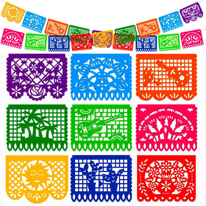 DomeStar Mexican Party Decoration, 18 Feet Plastic Papel Picado Fiesta Banner Cinco de Mayo Garland for Mexican Birthday Fiesta Party Supplies