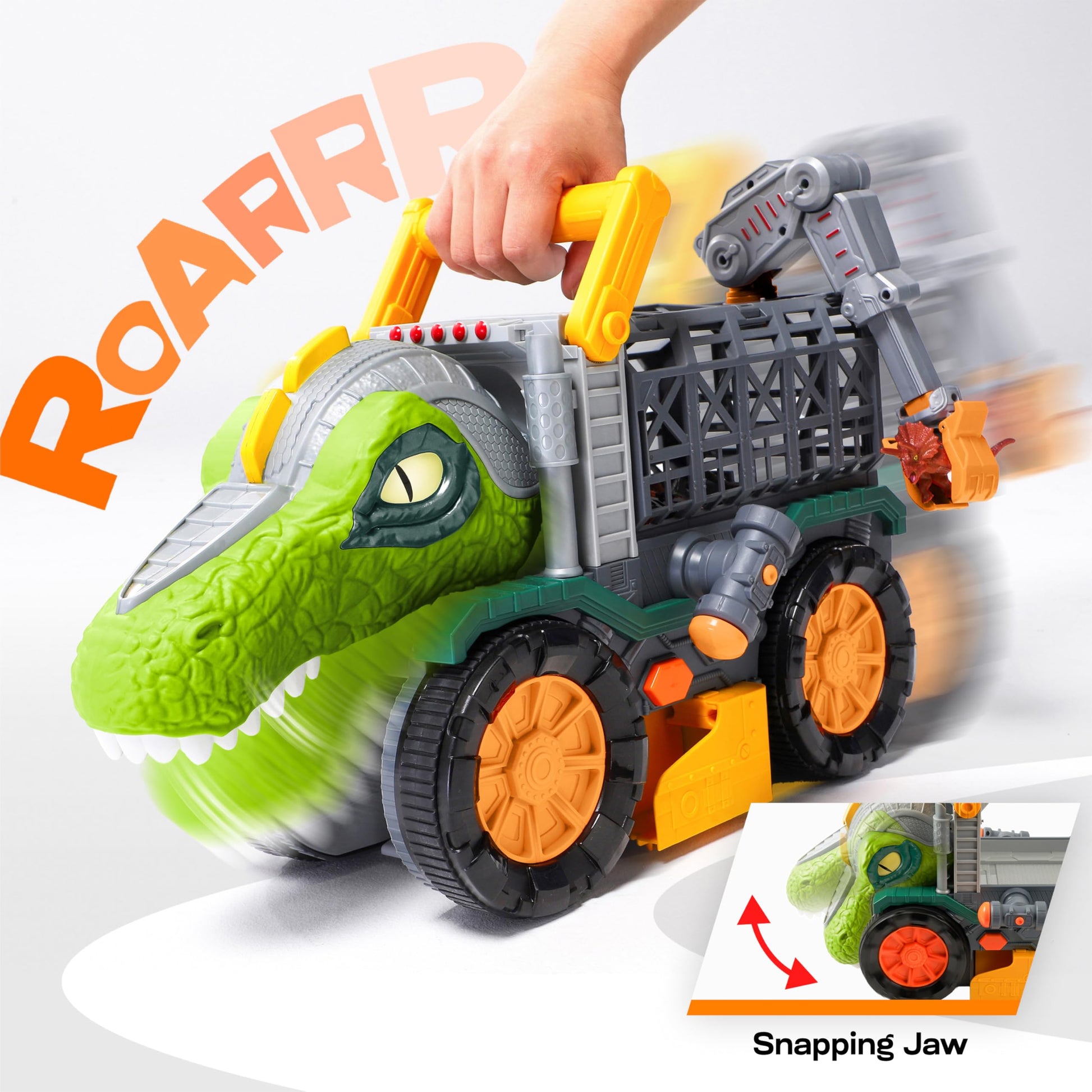 JOVA Vroomix Dinosaur Toy for Toddlers 2 3 4 5+ Year Old, Extra Large Dinosaur Monster Truck with Figures, T-Rex Toy with Launcher and Darts, Crane