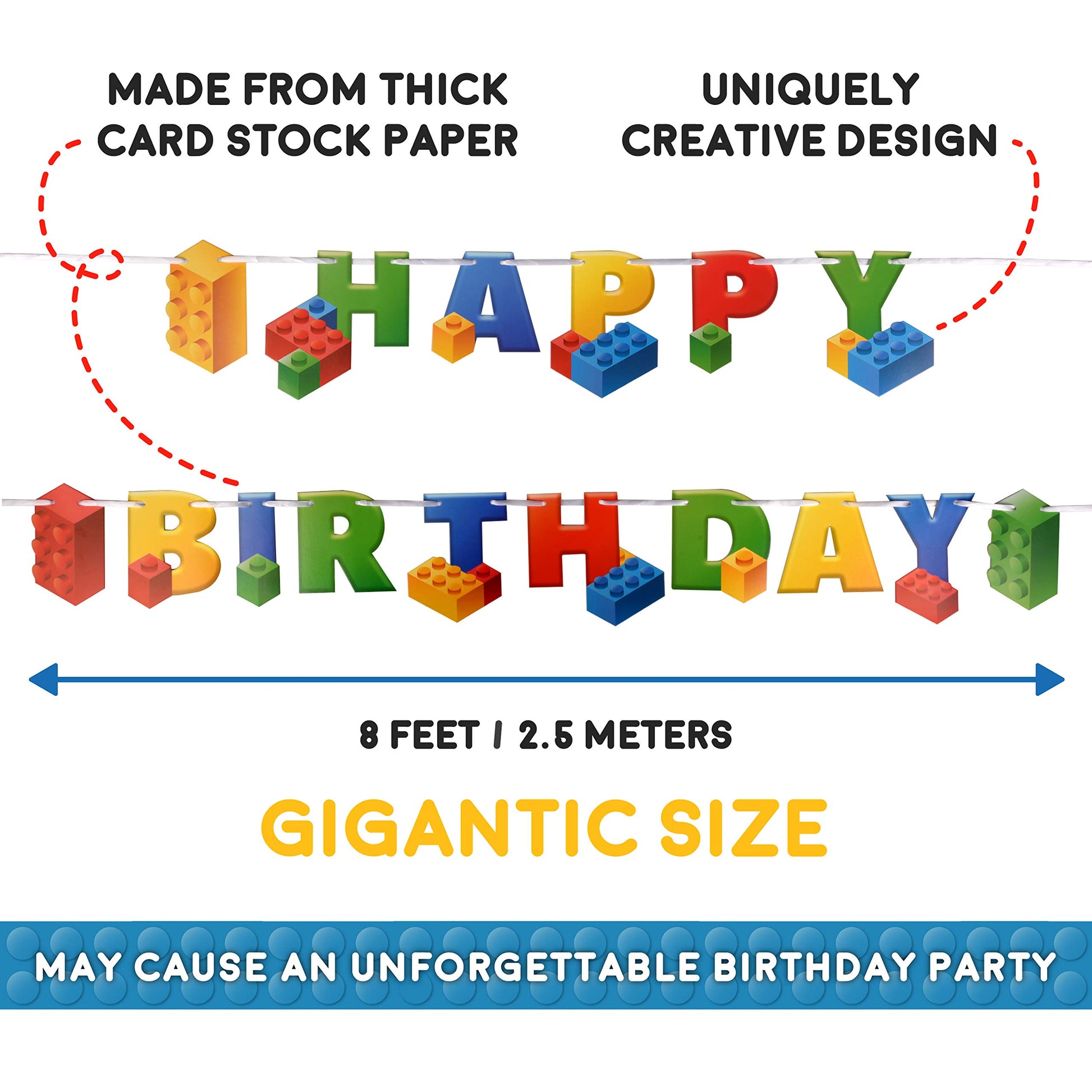 Building Block Birthday Party Banner, 7 ft Brick Theme Decorations