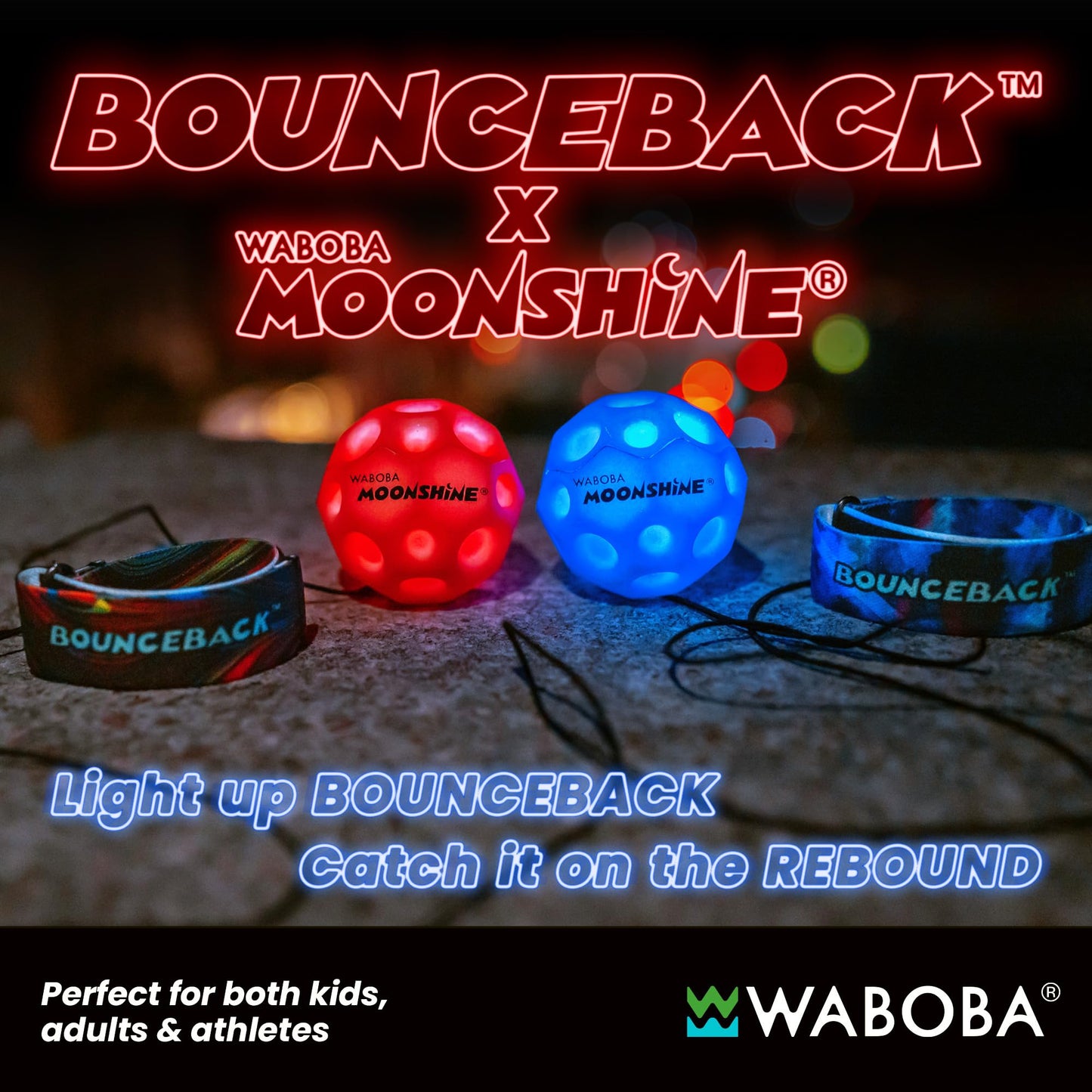 Waboba Bounceback Moonshine | Bouncy Balls with Strings | 2 Colors