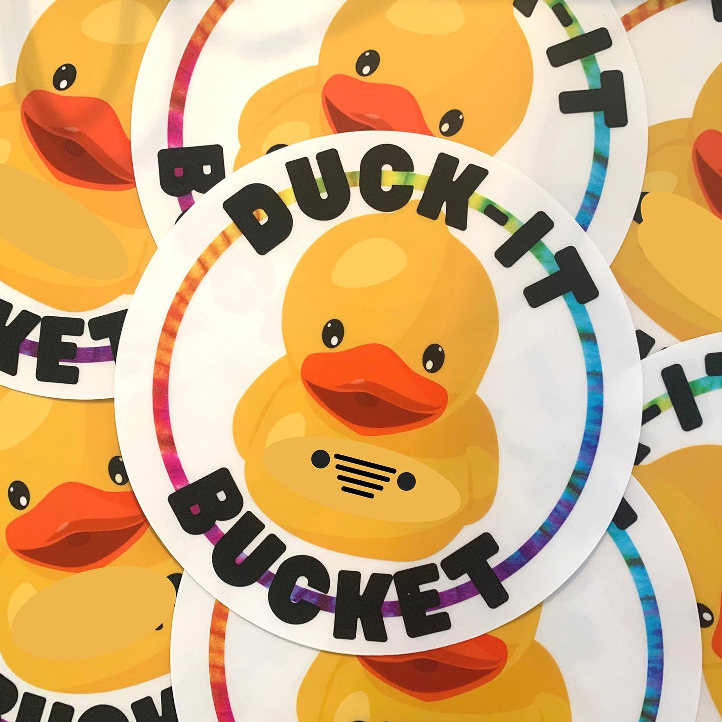Duck Bucket Sticker | 7" Inch Round Sticker | Add to You Bucket of Duck Duck Tags and Rubber Ducks | Clear Background Rubber Duck Design