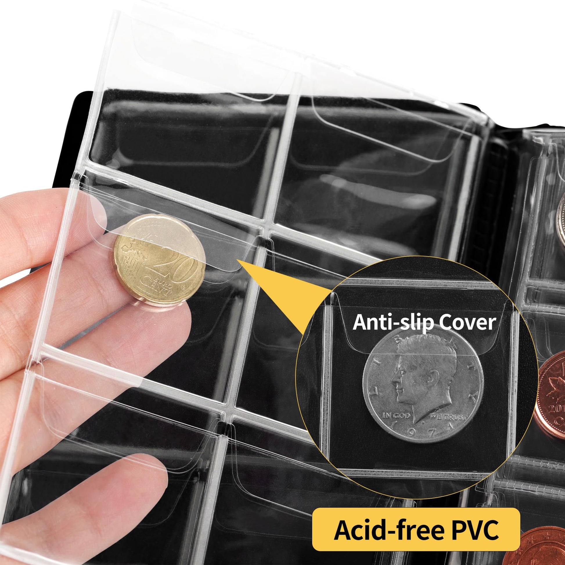 Coin Collection Book Holders for Collectors, 12 Mixed Pages 108 Pockets Coin Collecting Album Storage Organizer Supplies CS01S1BK