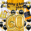 60th Birthday Decorations for Men, Happy 60th Birthday Decorations with 40 Inch Gold 60 Number Balloons, Birthday Banner, Latex Balloon, Fringe
