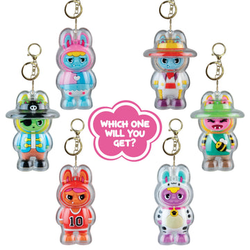 ORB Cuties Keychain Charms Assorted Blind Box Series 2-1 Individual Bubble Keychain Toy - Collectible Themed Animal Figure Charms for Backpacks, Keys