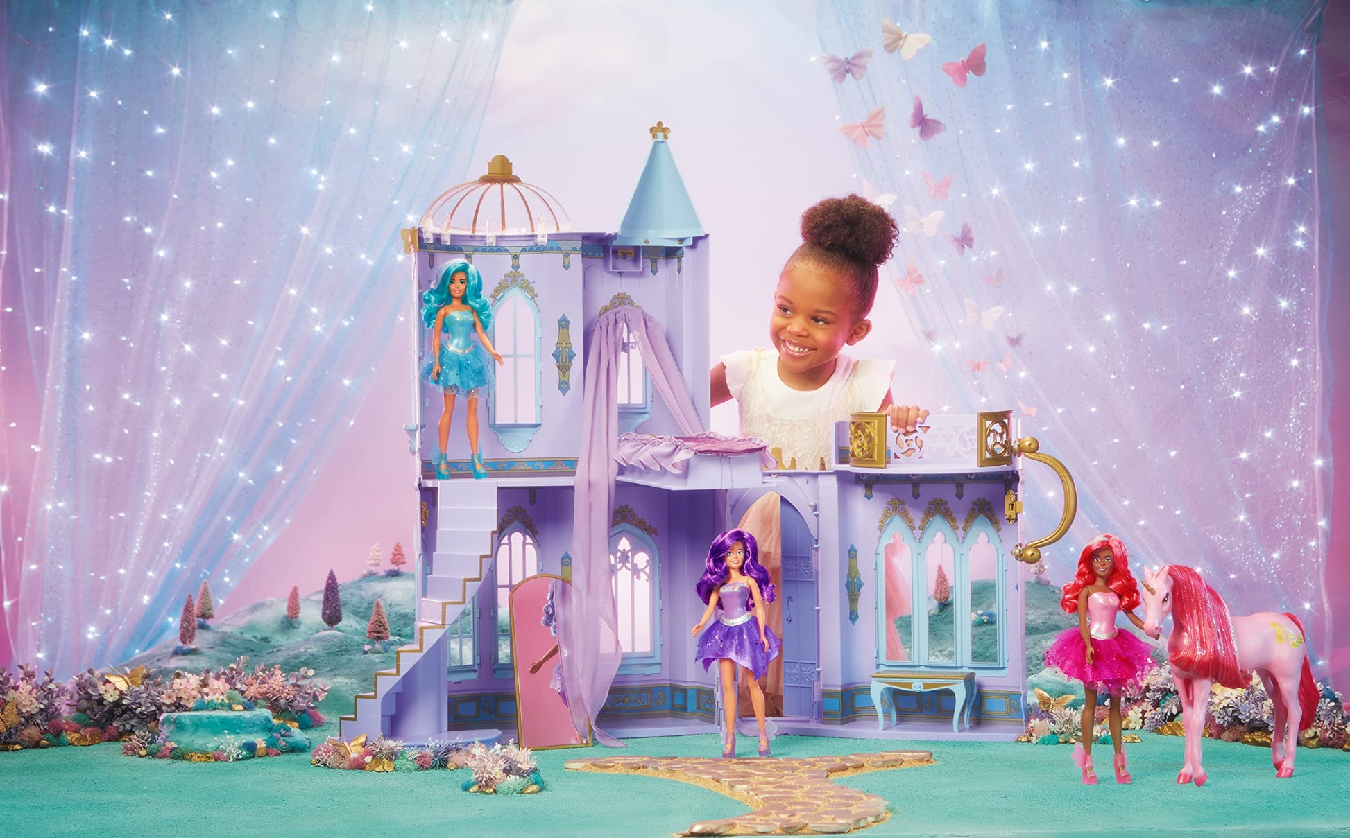 MGA Entertainment Dream Ella Color Change Surprise Fairies, Aria Purple Fashion Doll with 7+ Surprises Including Outfit , Castle Play Pretend Gift for