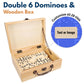 WE Games Double 6 Dominoes in Engraved Natural Wooden Treasure Box, Dominoes Set for Adults, Ivory Color Double Six Domino, Classic Board Games, Tile