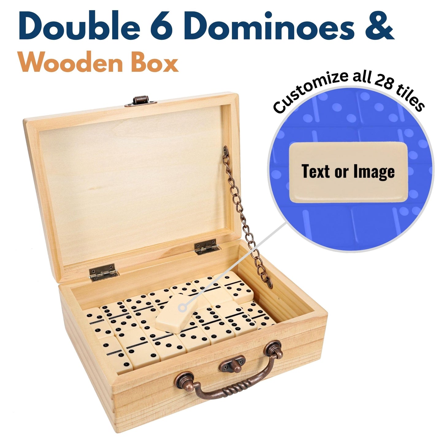 WE Games Double 6 Dominoes in Engraved Natural Wooden Treasure Box, Dominoes Set for Adults, Ivory Color Double Six Domino, Classic Board Games, Tile