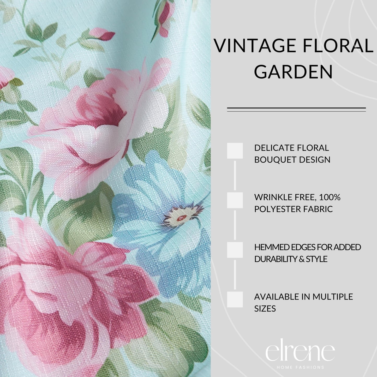 Elrene Home Fashions Spring Summer Vintage Floral Garden Cottage Border Fabric Rectangle Tablecloth, 60"x84"