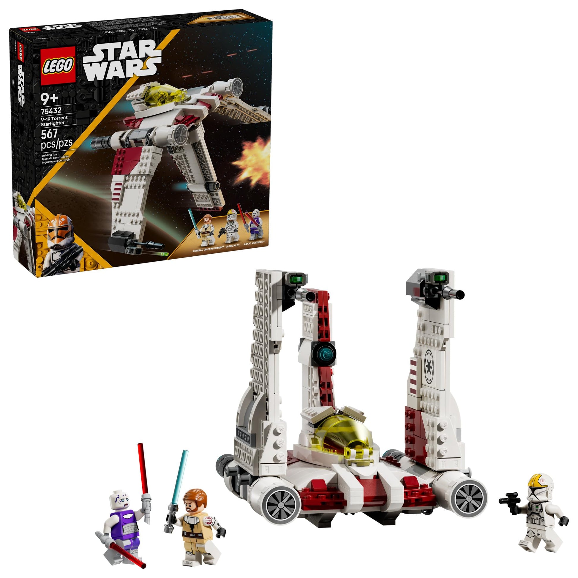 LEGO Star Wars: The Clone Wars V-19 Torrent Starfighter Building Toy - Pretend Play Set for Boys & Girls, Ages 9+ - Starship Model Kit W/ 3