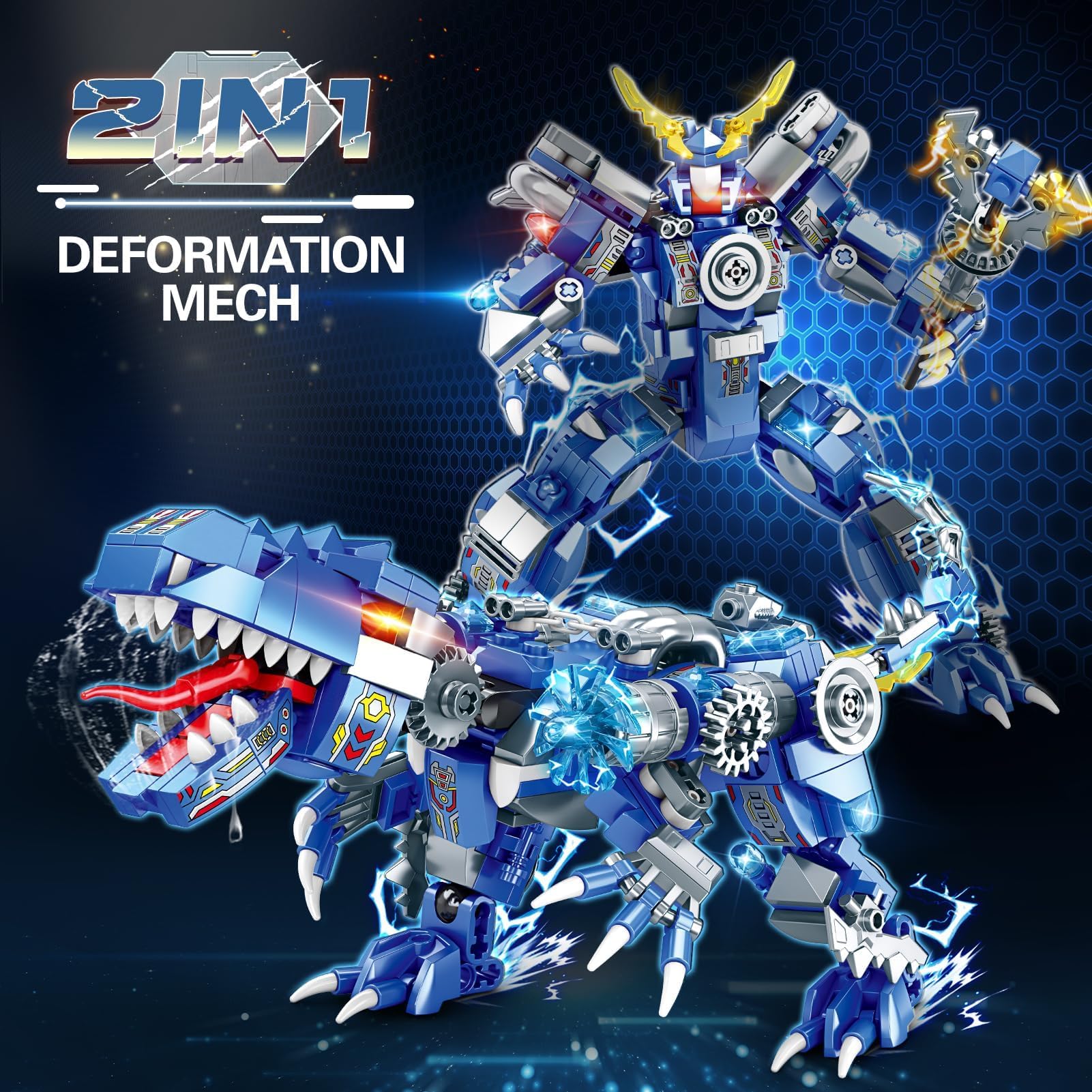PLAYBRIX Dinosaur Building Blocks 2 in 1 Transforming Mech, Compatible with Lego Dinosaur Set, 433 PCS Dinosaur Mech STEM Toys for Kids Ages 6-12