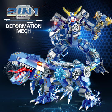 PLAYBRIX Dinosaur Building Blocks 2 in 1 Transforming Mech, Compatible with Lego Dinosaur Set, 433 PCS Dinosaur Mech STEM Toys for Kids Ages 6-12