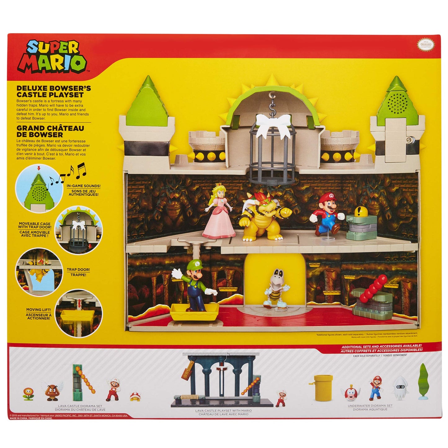 Super Mario Nintendo Deluxe Bowser's Castle Playset with 2.5" Exclusive Articulated Bowser Action Figure, Interactive Play Set with Authentic in-Game