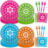 96 Pcs Mexican Fiesta Party Supplies Set, Serves 24 - Colorful Papel Picado Floral Paper Plates, Napkins, and Forks, Disposable Tableware for Cinco de
