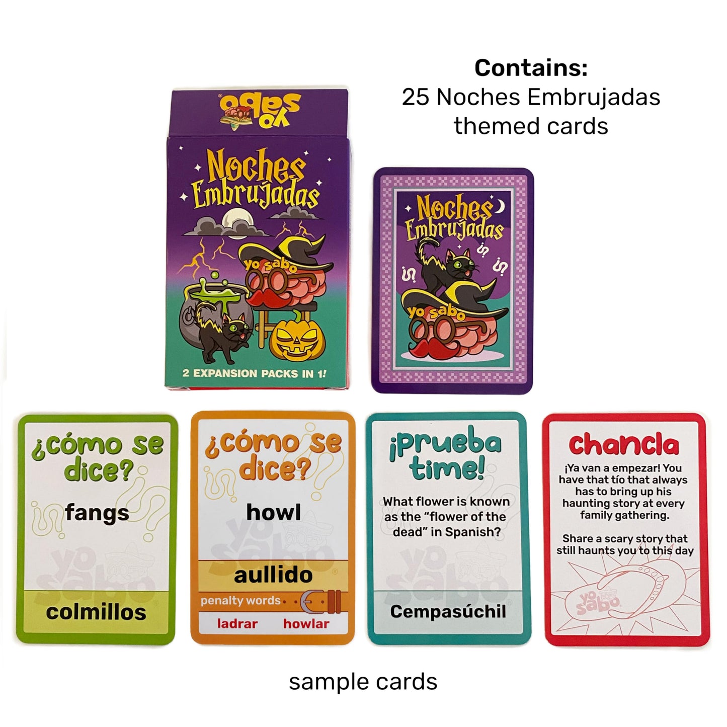 Yo Sabo 2-in-1 Expansion Pack - 50 New Cards: Noches Embrujadas & Sana Sana Colita de Rana - Cómo Se Dice, Bilingual Trivia, & Challenge Cards