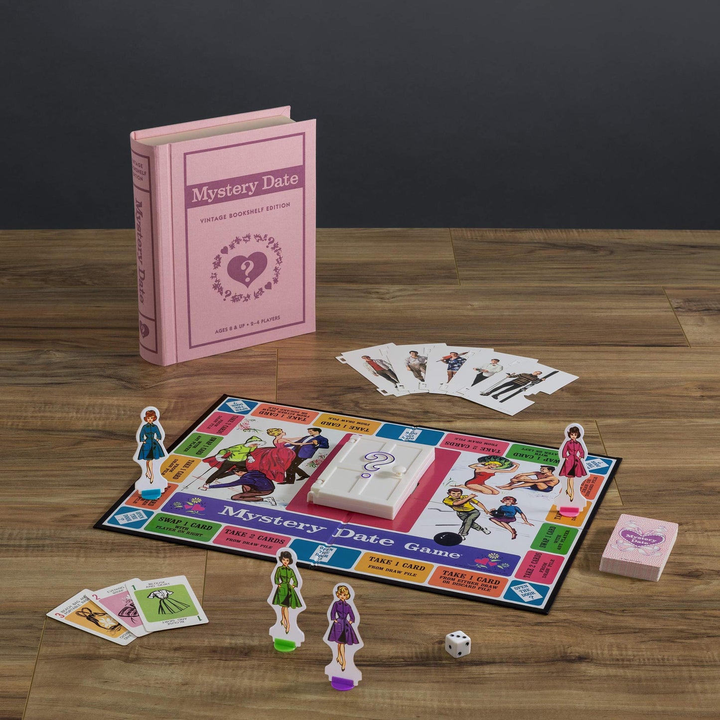 WS Game Company Mystery Date Vintage Bookshelf Edition - Classic Dating Board Game in Linen-Wrapped Book Case with Retro 1965 Design, Family and Party