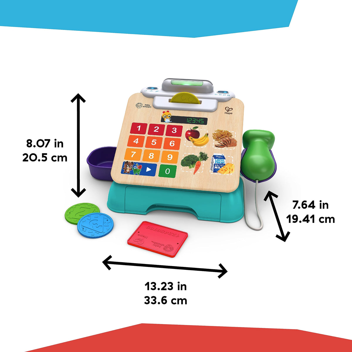 Baby Einstein + Hape Magic Touch Toy Cash Register Pretend to Check Out Toy, Real Sounds and Music, Ages 1, 2, 3, 4+