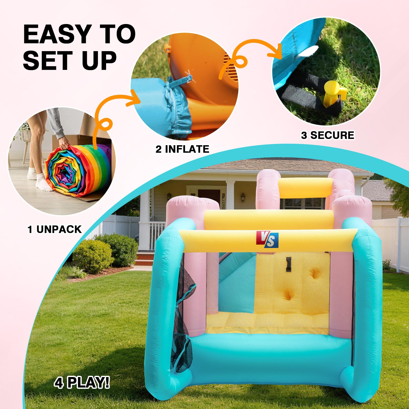 Inflatable Bounce House with Air Blower for Kids, 6 in 1 Jump Bounce House with Slide,Inflatable Jump House with Climbing Wall, Soccer Goal