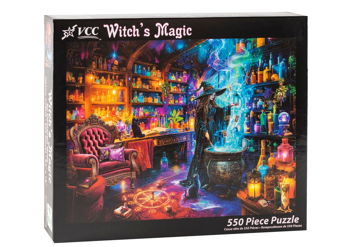 Witch's Magic Halloween Jigsaw Puzzle 550 Piece by Vermont Christmas Company - Fully Interlocking & Randomly Shaped Pieces - 24" x 18" - Family