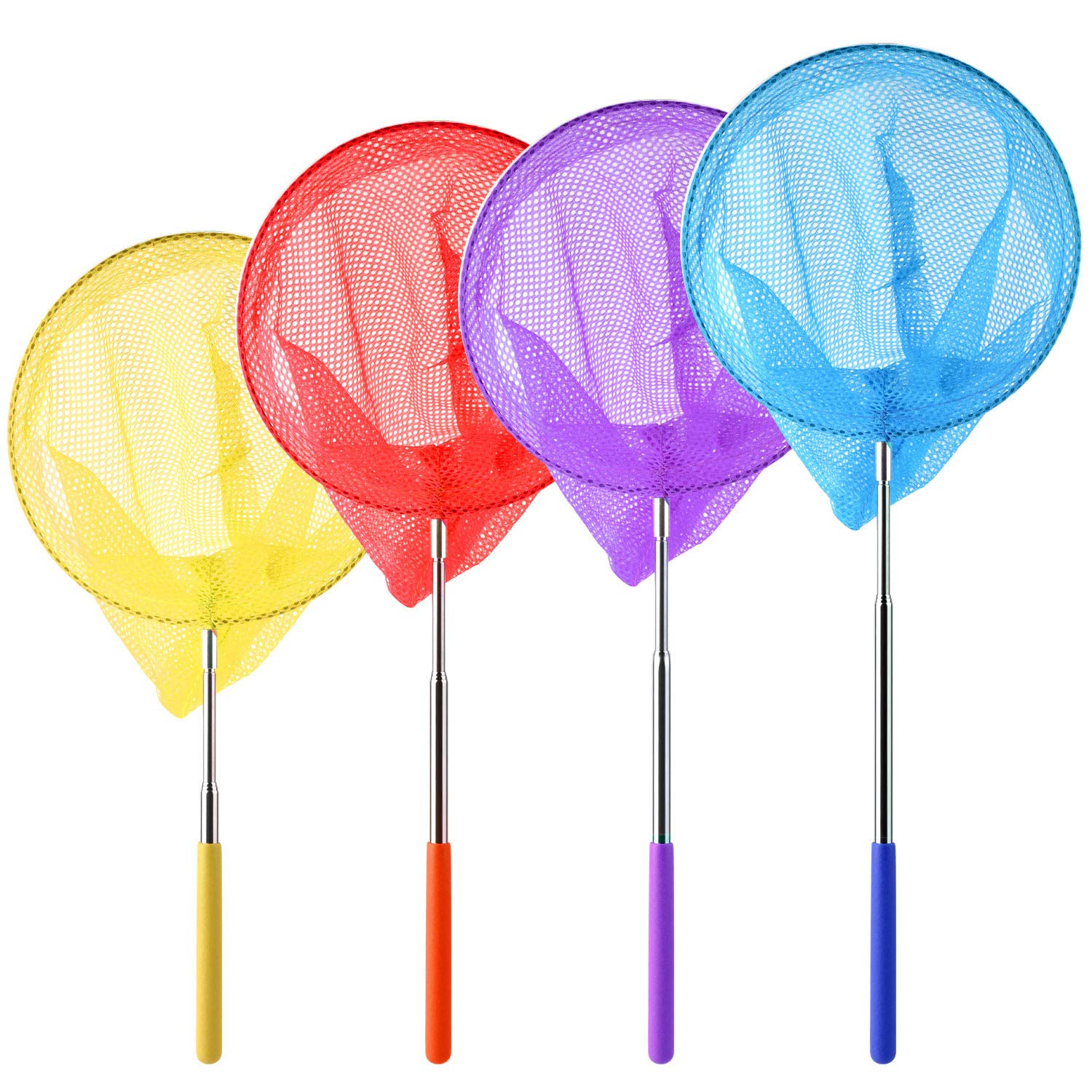 Coopay 4 Pack Telescopic Butterfly Fishing Nets for Kids, Catching Insect Net, Extendable 33 Inch, Colorful Outdoor Tools for Catching Bugs Fish