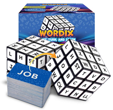 Wordix Words Game Cube for Kids, 2 Player Matching Letter Cube Racing Game with 100 Flash Cards, Educational Spelling & Reading Alphabet Learning Fun