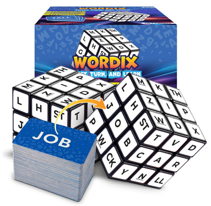 Wordix Words Game Cube for Kids, 2 Player Matching Letter Cube Racing Game with 100 Flash Cards, Educational Spelling & Reading Alphabet Learning Fun