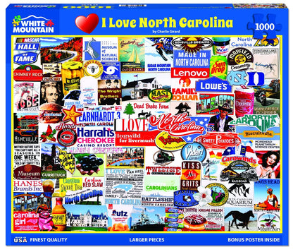 White Mountain 1000 Piece Jigsaw Puzzle The Tar Heel, I Love North Carolina