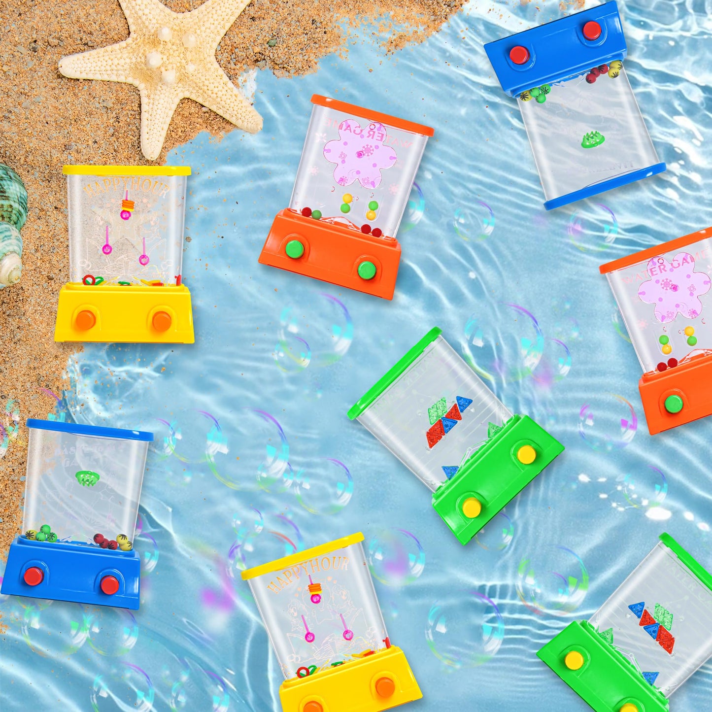 WARTTOY 4 Pieces Handheld Water Games -Beach Water Table Water Ring Small Toys- Mini Arcade Retro Pastime Game - Fun Games for Teenagers - Need to add