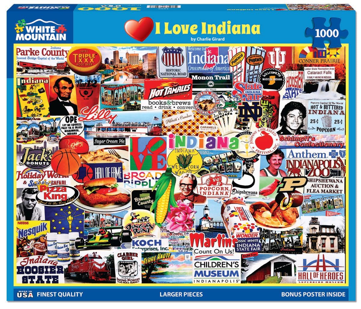 White Mountain 1000 Piece Jigsaw Puzzle Jigwas Hoosier, I Love Indiana