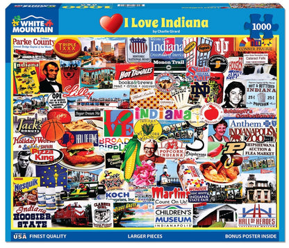 White Mountain 1000 Piece Jigsaw Puzzle Jigwas Hoosier, I Love Indiana
