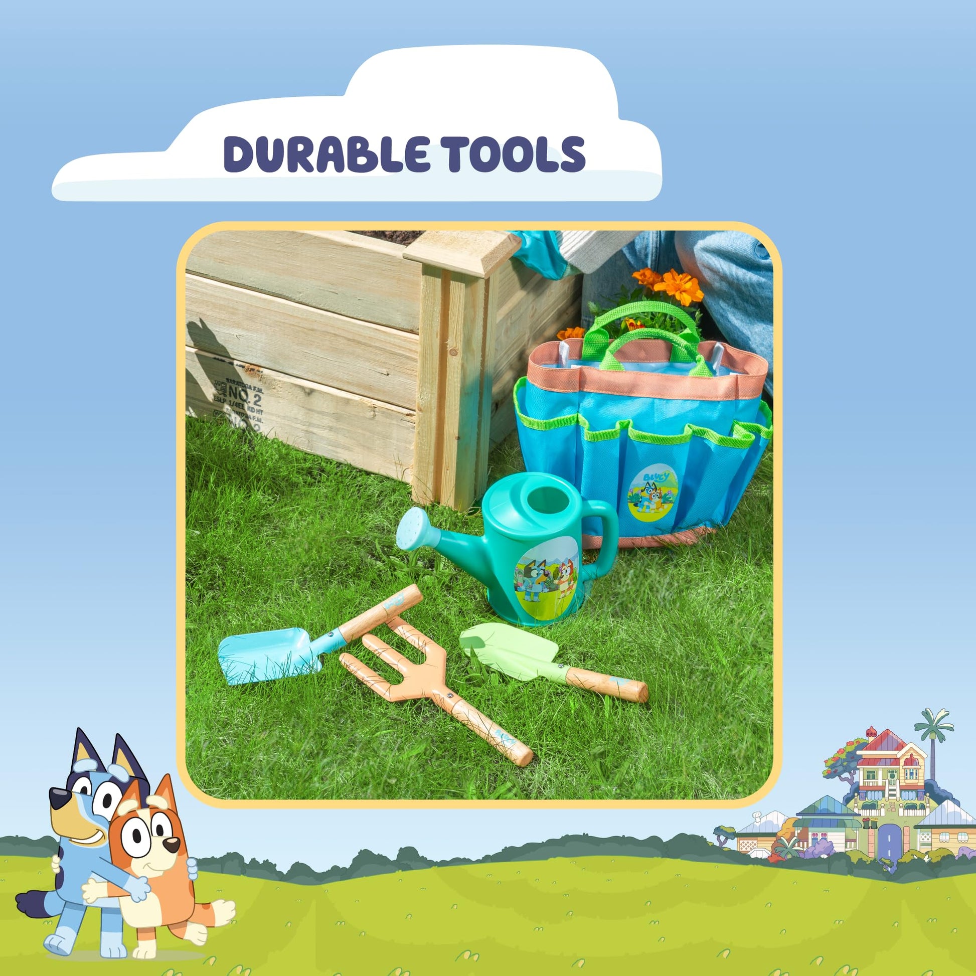 BLUEY Gardening Set | Quality Garden Tool Kit for Kids and Toddlers | Includes Watering Can, Gloves, Two Shovels, Rake and Tote Bag