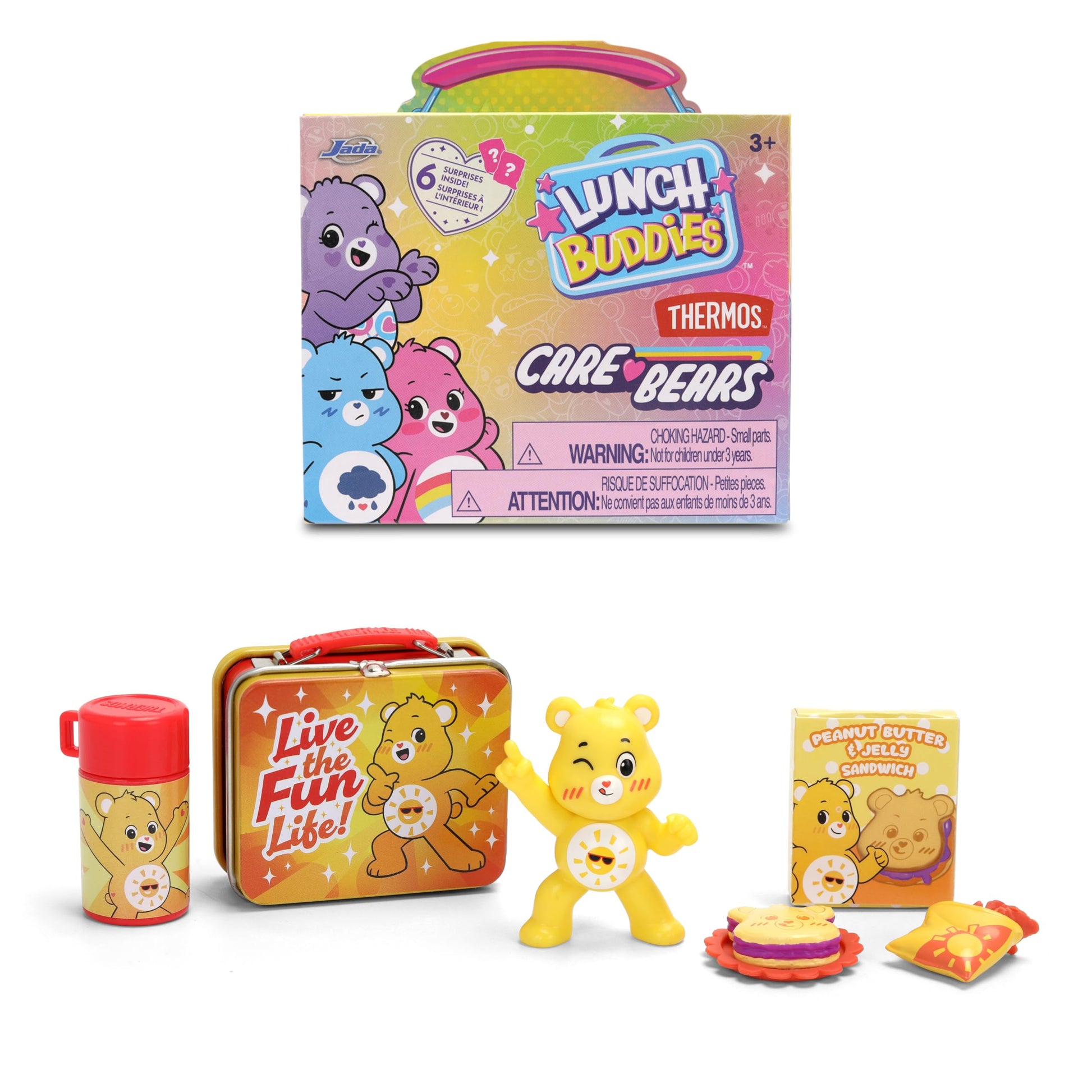 Jada Lunch Buddies - Collectible Thermos Lunch Box with Thermos Bottle, Figure & Food Accessories - 2-Inch Care Bears Toy - Care Bears & Friends -