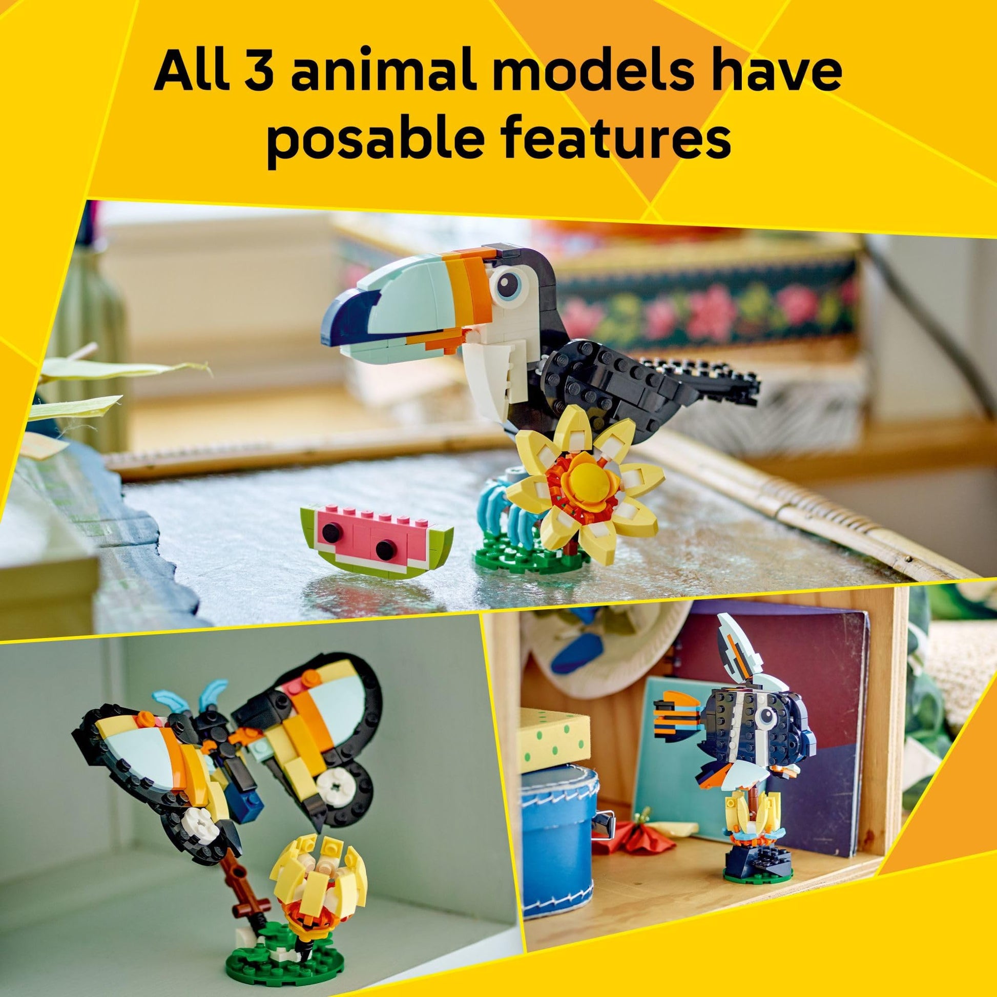 LEGO Creator 3 in 1 Wild Animals: Tropical Toucan Building Toy for Kids- Jungle Building Blocks & Learning Toy for Girls & Boys, Ages 7+ - Build 3