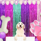 Pink Paw Puppy Patrol Birthday Decorations for Girls, 2 Pack Pinky Paw Party Photo Booth Prop, Purple Pink Teal Fringe Curtains Photo Streamers