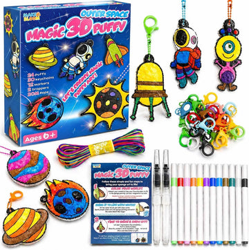 MakeBloom 3D Puffy Art Kit for Kids - Outer Space DIY Foam Painting, Mess-Free Craft, Paint by Number Craft,Keychains & Travel Gift Age 4-6(Space)