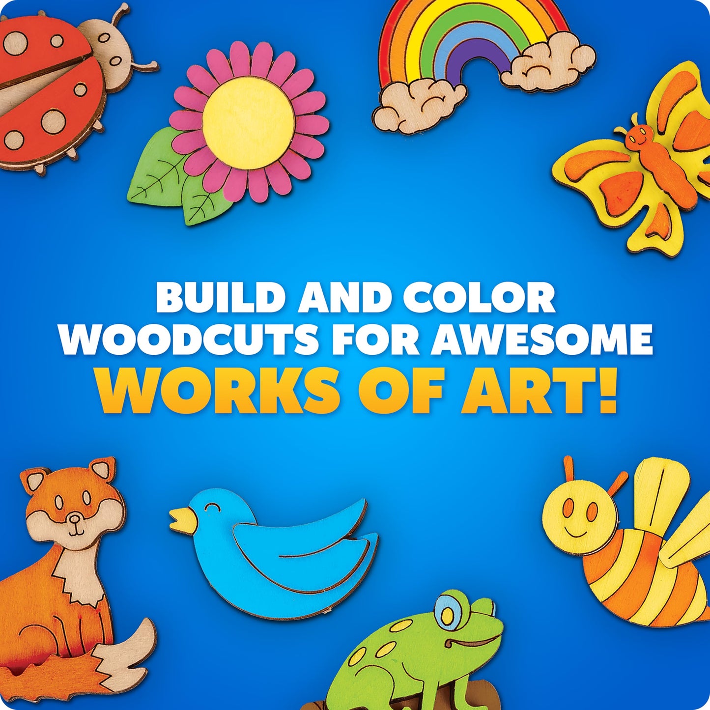 Blue Marble Wooden Magnet Craft Kit - Create & Paint 15 Nature-Themed Magnets with 8 Watercolor Pens, Magnet Art Kit, DIY Magnets for Kids, Magnet