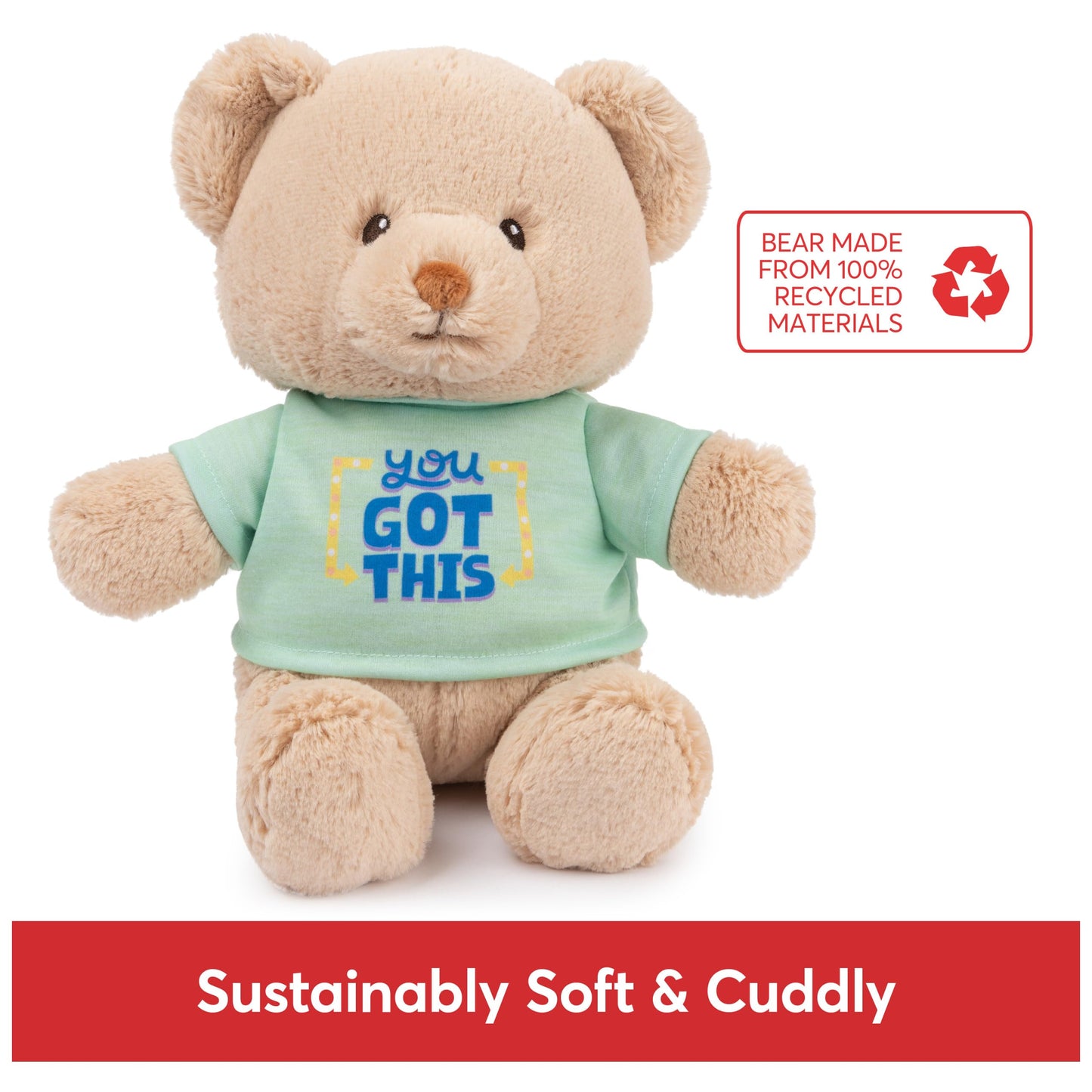 GUND Sustainably Soft “You Got This” 12" Bear with Green T-Shirt, Ages 0+