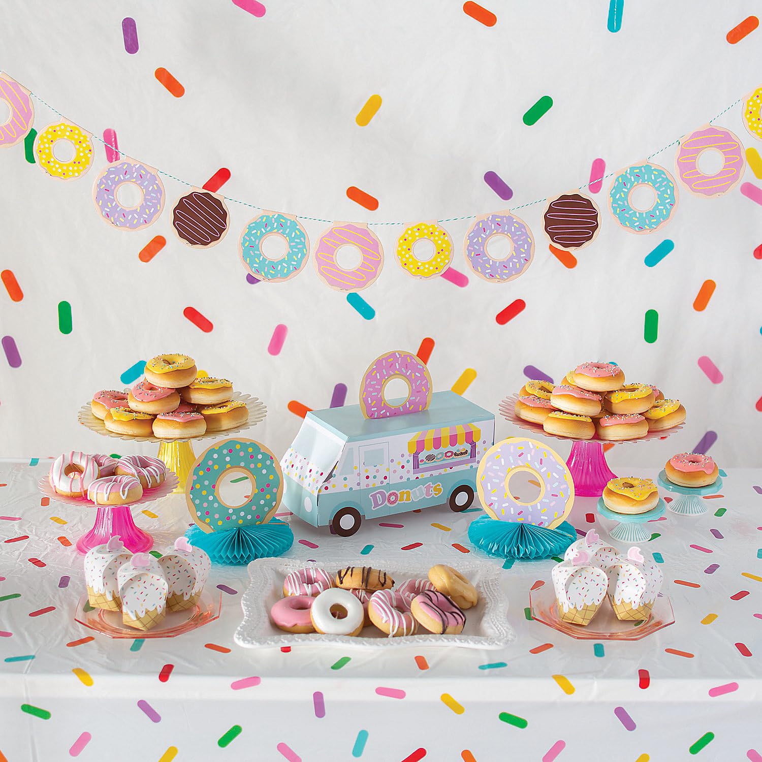 Fun Express Birthday Sprinkle Table Cloth Roll - Plastic Table Cover Disposable 40 x 100 Foot - Party Tablecloth for Rectangle Table | Bulk