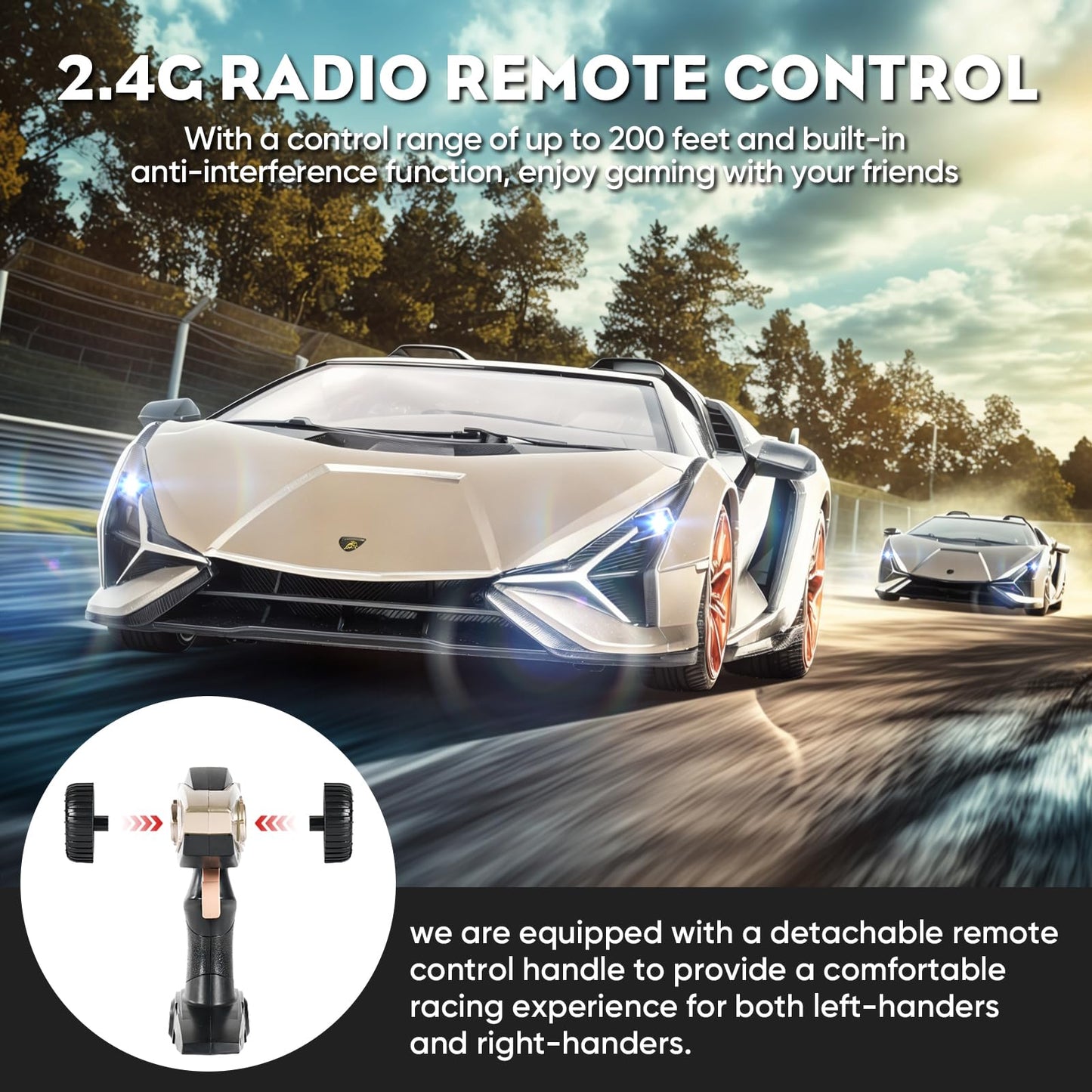 MIEBELY Lamborghini Remote Control Car, 1:16 Scale Lambo Toy Car 7.4V 500mAh Officially Licensed 12Km/h Rc Cars with Led Light 2.4Ghz Model Car