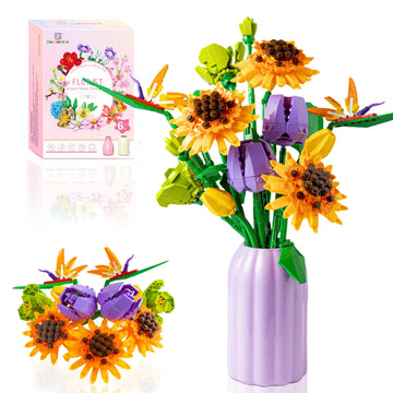 Sawaruita Flowers Sunflower Bouquet Building Set - Botanical Collection Artificial Plant Building Blocks Art Gifts for Adults Women Gilrs