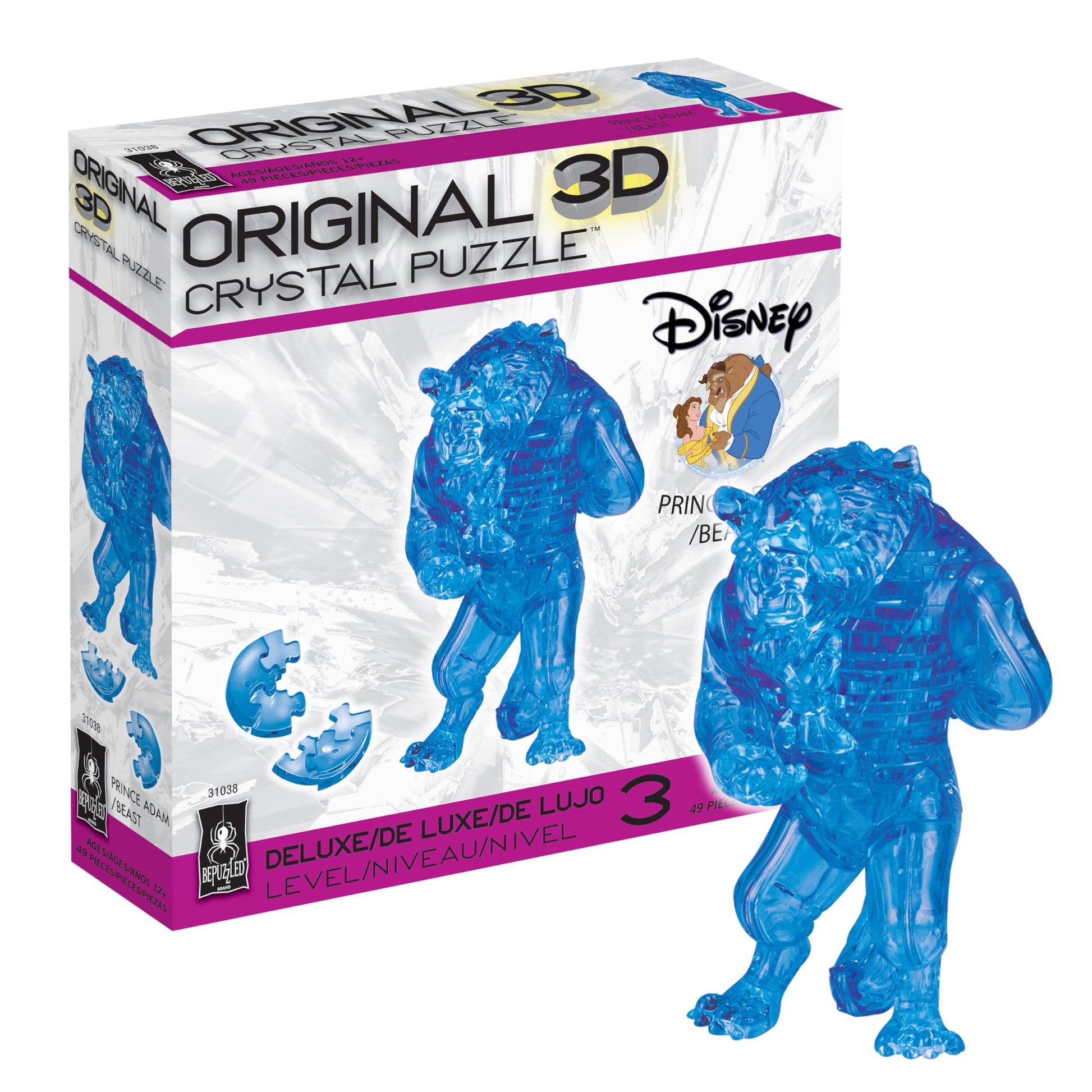 BePuzzled Deluxe 3D Crystal Jigsaw Puzzle - Prince Adam Disney Beauty & The Beast Brain Teaser, Fun Decoration for Kids Age 12 and Up, 49 Pieces