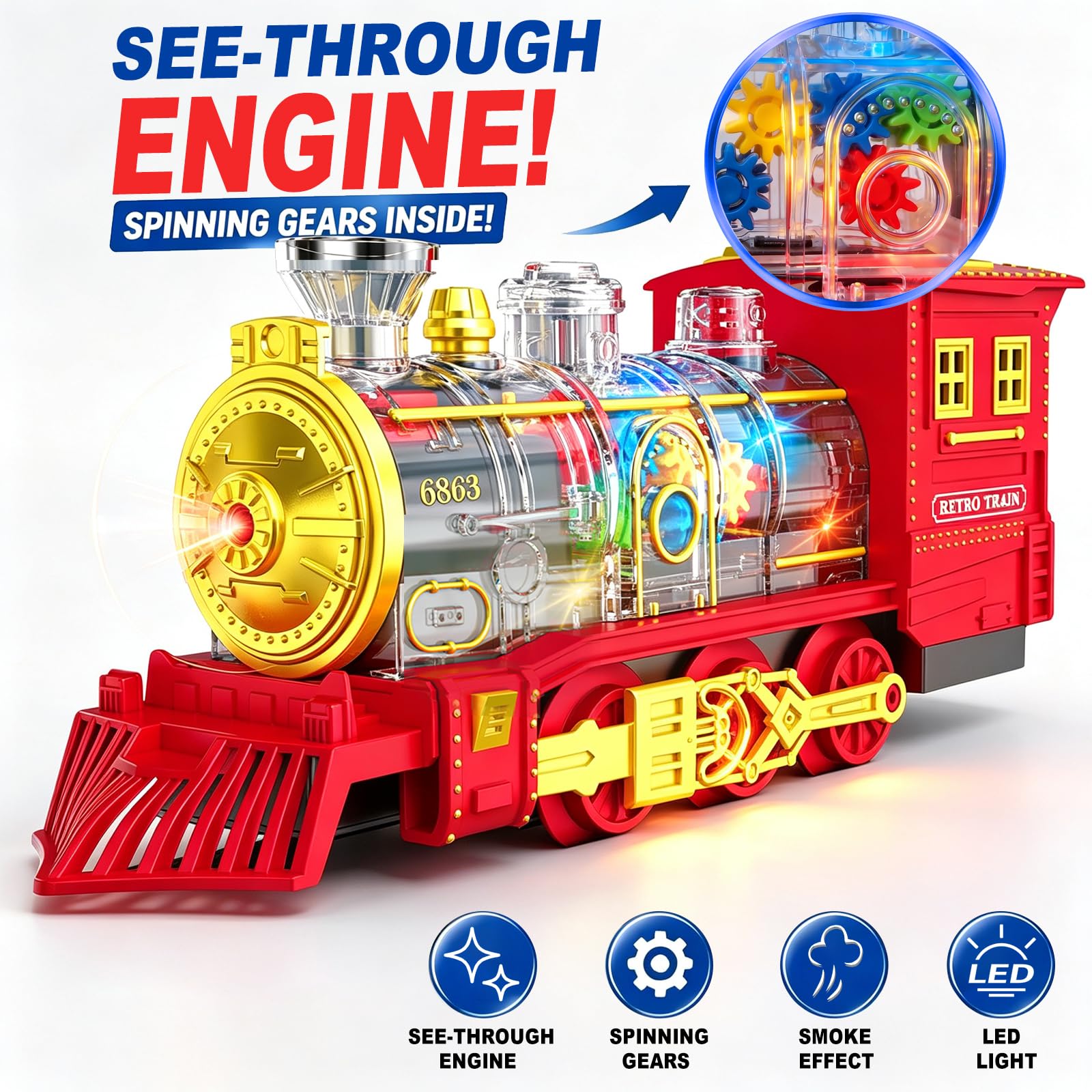 Electric Train Set Christmas Train Toys for Boys with Smokes, Lights and Sound (ON/Off) Train Set Under Christmas Tree, Toddler Model Trains for 3 4 5