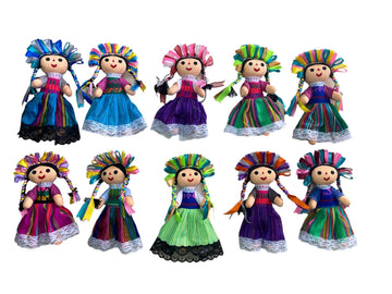 MUNECA LELE Mexican Rag Doll Set - 10 Handmade Dolls, Maria Doll Included, Medium Size