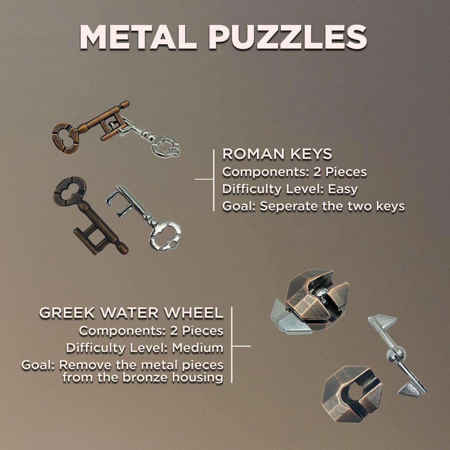Project Genius True Genius CURATED Collection - Variety Pack, Assembly Puzzle, Disassembly Puzzle, Brain teasers, Adult Puzzle, Wooden and Metal Brain
