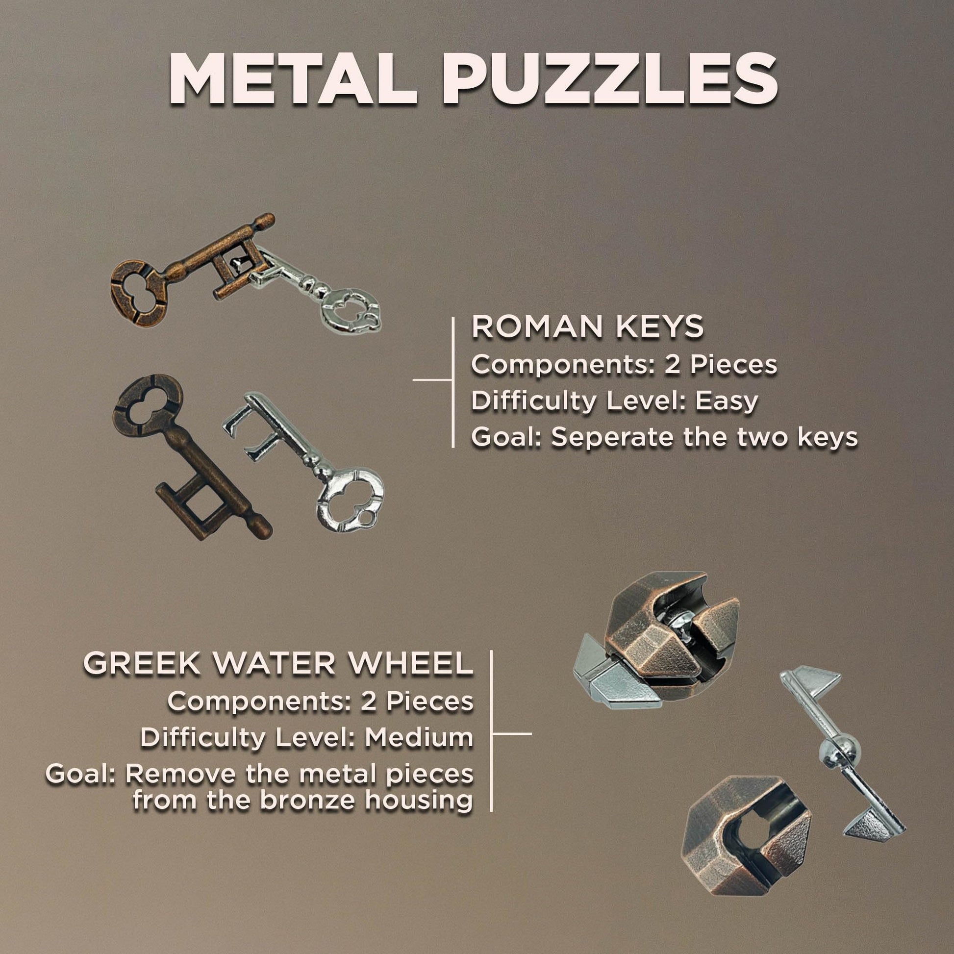 Project Genius True Genius CURATED Collection - Variety Pack, Assembly Puzzle, Disassembly Puzzle, Brain teasers, Adult Puzzle, Wooden and Metal Brain