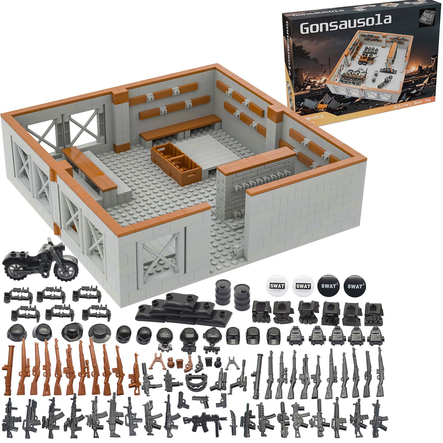 Gonsausola Military Base Building Bricks Set, Defence Base Guard Tower Guns Weapons Building Block Toy, Weapon Pack Accessories Kits Toys for Kids