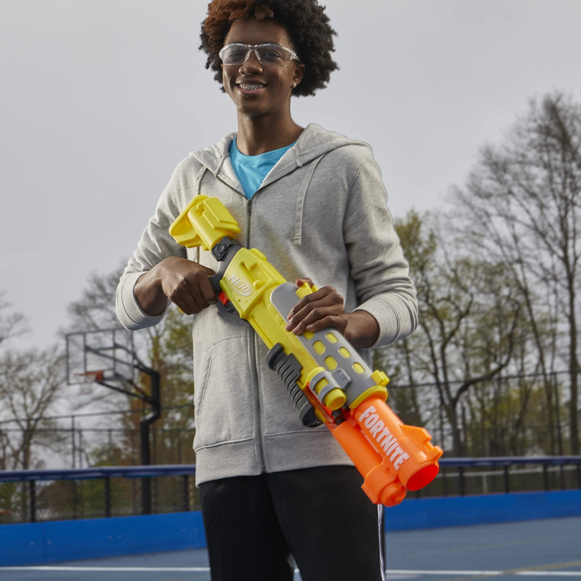 Nerf Fortnite Legendary TAC Dart Blaster, Yellow Glow Lap Design, 6 Dart Mega Drum and 6 Nerf Accustrike Mega Darts, Pump Action F4168