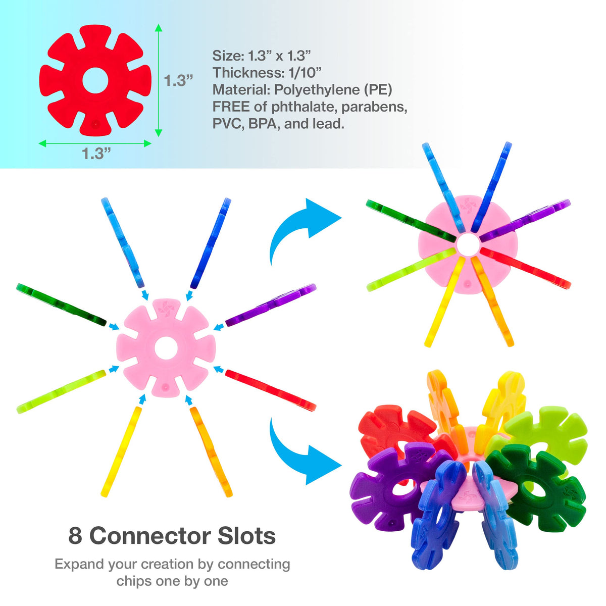 PicassoTiles Building Chips Construction Block 800 Pieces Creative Interlocking Disc Block Toy Set STEM Learning Toys for Early Education and Child