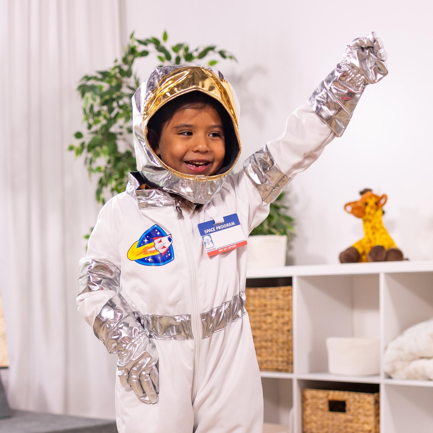 Melissa & Doug Astronaut Role Play Space Costume Set (5 pcs) - Jumpsuit, Helmet, Gloves, Name Tag